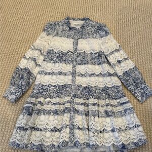 Hyacinth House Lace Trim Blue Etched Floral Emmie Mini Dress Blue— NWOT